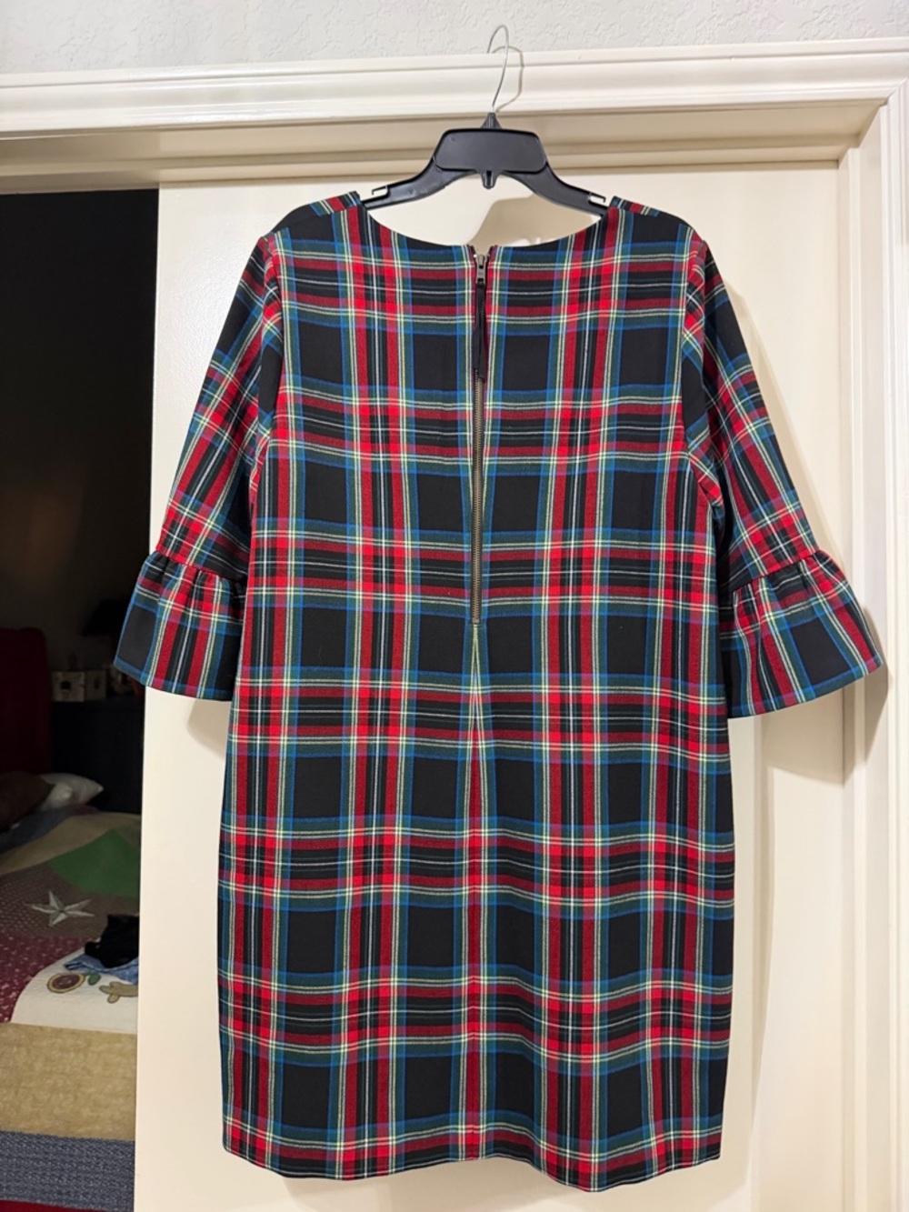 Vineyard Vines Black Plaid Shift Dress with Red and Blue Stripes